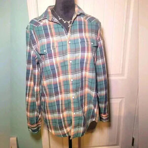 Vintage Lucky brand classic fit pear snap button down 100% cotton size small